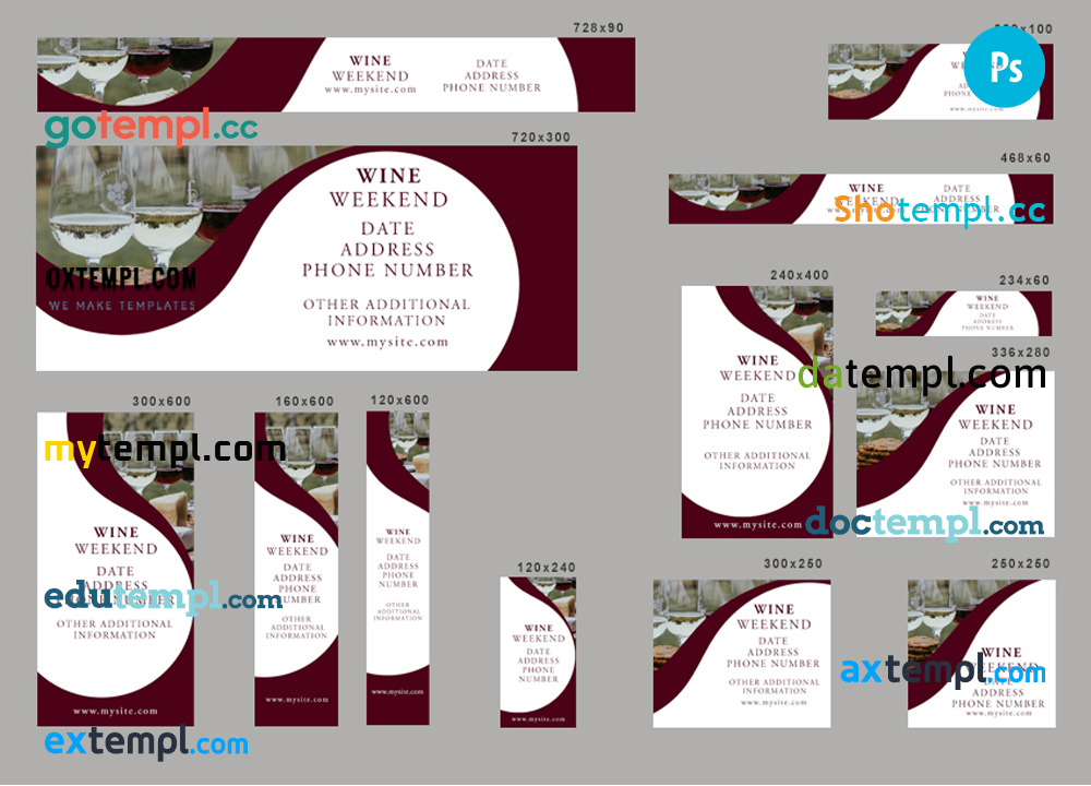 FREE editable template, # wine days editable banner template set of 13 PSD