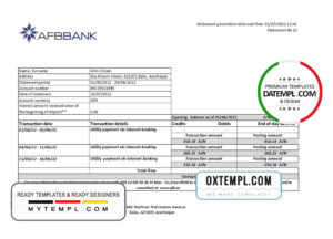editable template, Azerbaijan Afbbank bank statement template in Excel and PDF format