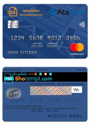 editable template, Azerbaijan ATA bank mastercard credit card template in PSD format