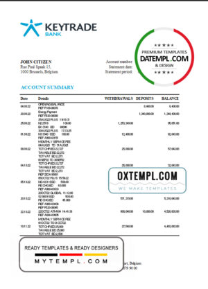editable template, Belgium Keytrade bank statement template in Excel and PDF format