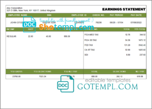 editable template, # good smell pay stub template in Word and PDF format