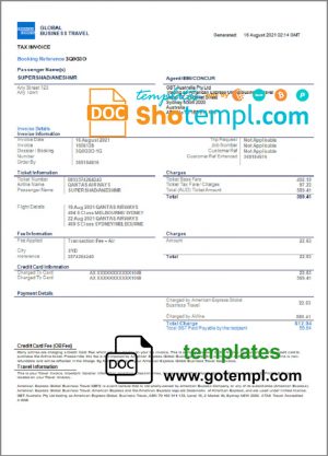 editable template, USA American Express invoice template in Word and PDF format, fully editable