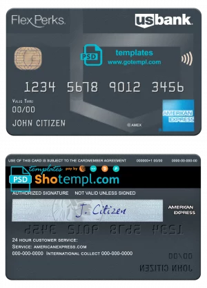 editable template, USA U.S. bank FlexPerks Reserve Amex card template in PSD format, fully editable