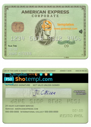 editable template, USA Massachusetts Radius bank AMEX green card template in PSD format, fully editable