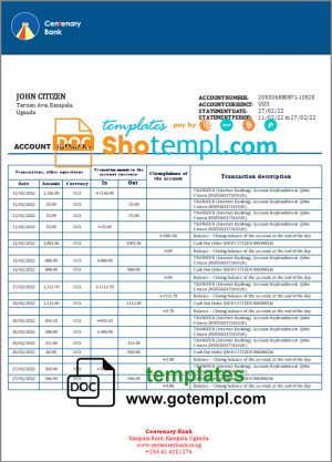 editable template, Uganda Centenary bank statement template in Word and PDF format