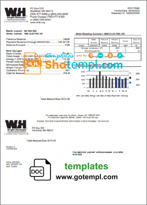 editable template, USA Minnesota Wright-Hennepin utility bill template in Word and PDF format