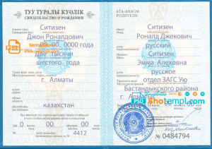 editable template, Kazakhstan birth certificate fully editable template in PSD format