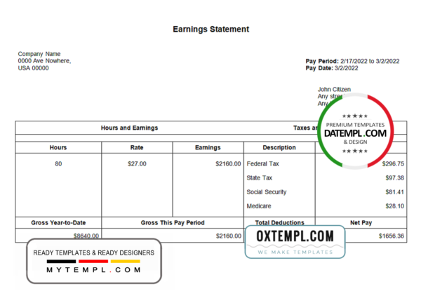 editable template, # look out pay stub template in Word and PDF format