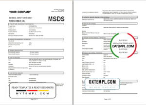 editable template, your company material safety data sheet (MSDS) template in Word and PDF format, 3 pages
