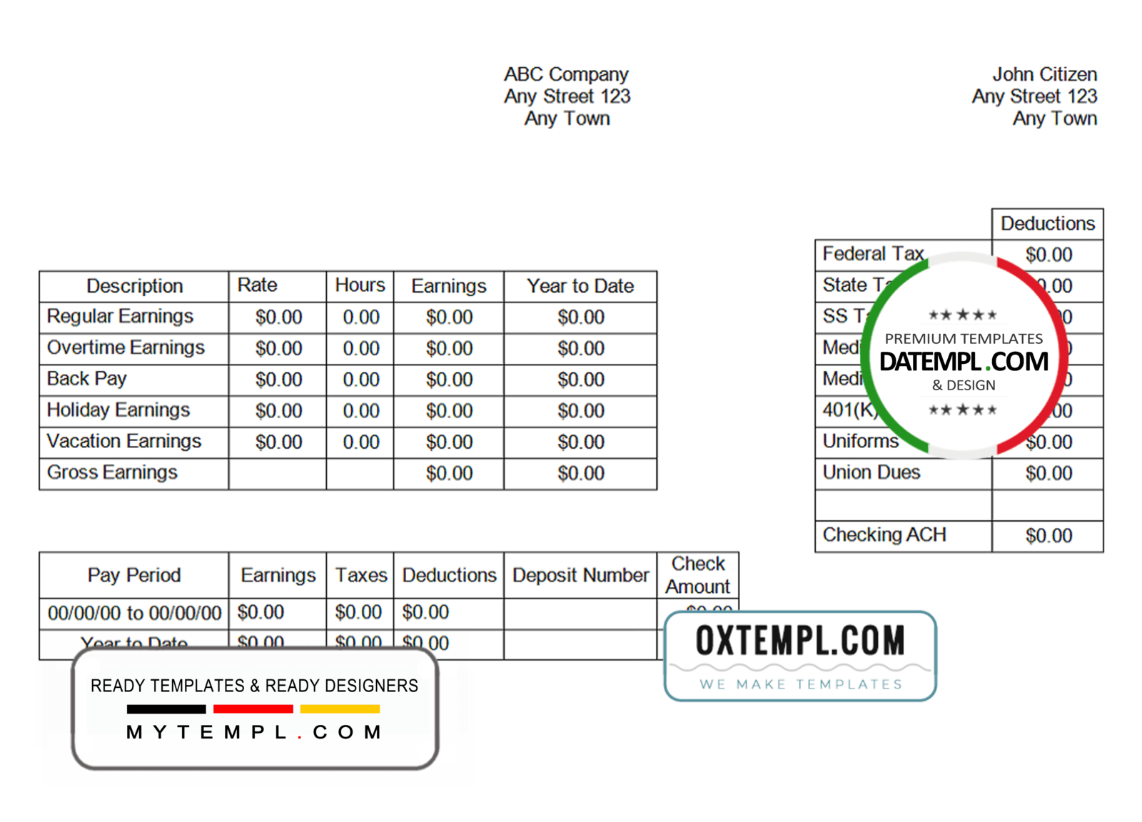 editable template, # safe speech pay stub template in Word and PDF format