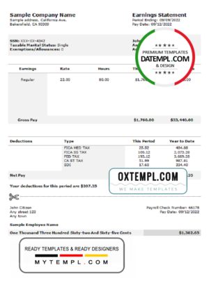 editable template, # nice job pay stub template in Word and PDF format