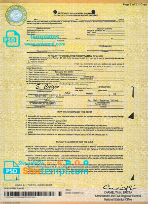 editable template, Philippines birth certificate template in PSD format, fully editable