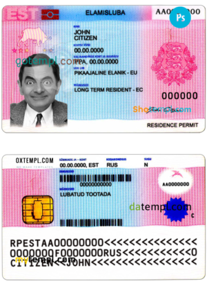 editable template, Estonia residence permit template in PSD format, fully editable