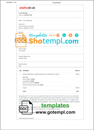 editable template, Ireland Shutterstock invoice template in Word and PDF format, fully editable