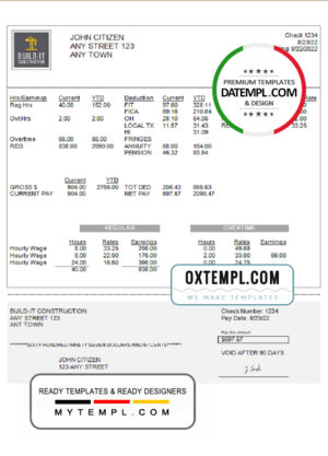 editable template, # true market pay stub template in Word and PDF format