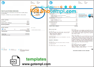 editable template, USA AT&T invoice template in Word and PDF format, fully editable (3 pages)