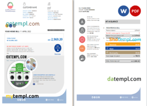 editable template, UAE Dubai Al Ain Distribution Co. Word and PDF utility bill template