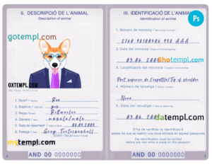 FREE editable template, Andorra dog (animal, pet) passport PSD template, fully editable