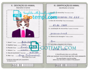 FREE editable template, Angola cat (animal, pet) passport PSD template, fully editable