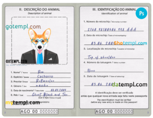FREE editable template, Angola dog (animal, pet) passport PSD template, fully editable
