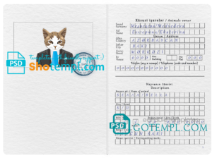FREE editable template, Azerbaijan cat (animal, pet) passport template in PSD, fully editable