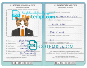 FREE editable template, Belgium cat (animal, pet) passport PSD template, fully editable