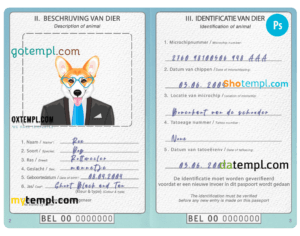 FREE editable template, Belgium dog (animal, pet) passport PSD template, fully editable