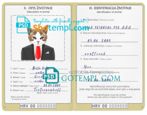 FREE editable template, Bosnia and Herzegovina cat (animal, pet) passport PSD template, fully editable