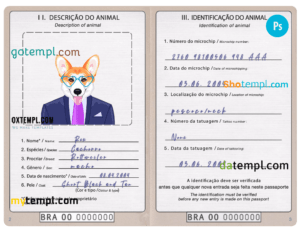 FREE editable template, Brazil dog (animal, pet) passport PSD template, completely editable