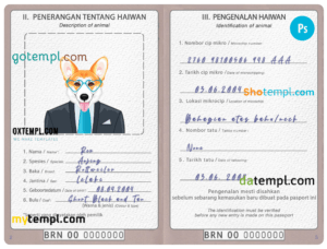 FREE editable template, Brunei dog (animal, pet) passport PSD template, completely editable