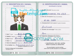 FREE editable template, Burkina Faso cat (animal, pet) passport PSD template, fully editable