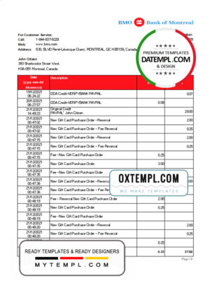 editable template, Canada Bank of Montreal bank statement Excel and PDF template (AutoSum)
