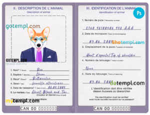 FREE editable template, Canada dog (animal, pet) passport PSD template, fully editable
