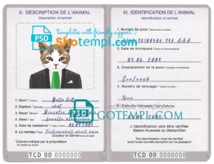 FREE editable template, Chad cat (animal, pet) passport PSD template, fully editable