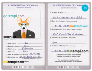 FREE editable template, Chad dog (animal, pet) passport PSD template, completely editable