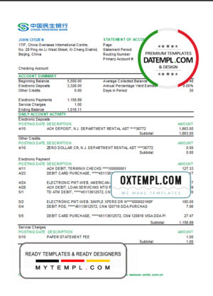 editable template, China Minsheng bank statement Excel and PDF template (AutoSum)