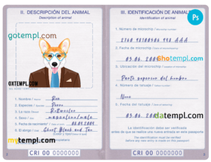 FREE editable template, Costa Rica dog (animal, pet) passport PSD template, fully editable
