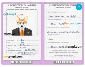 FREE editable template, Croatia dog (animal, pet) passport PSD template, completely editable