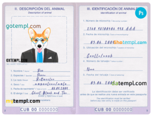 FREE editable template, Cuba dog (animal, pet) passport PSD template, completely editable