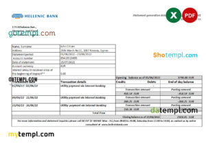 editable template, Cyprus Hellenic bank statement Excel and PDF template