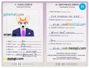 FREE editable template, Czech Republic dog (animal, pet) passport PSD template, completely editable
