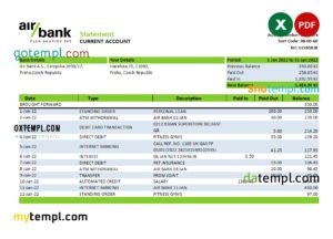 editable template, Czechia Air bank statement Excel and PDF template