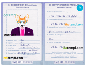 FREE editable template, Equatorial Guinea dog (animal, pet) passport PSD template, fully editable