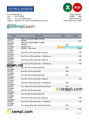 editable template, Eritrea Central bank statement Excel and PDF template