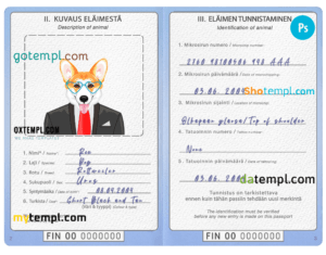FREE editable template, Finland dog (animal, pet) passport PSD template, fully editable