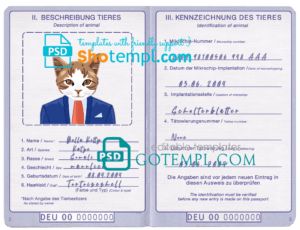 FREE editable template, Germany cat (animal, pet) passport PSD template, completely editable