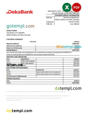 editable template, Germany Dekabank bank statement Excel and PDF template