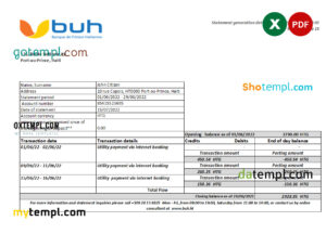 editable template, Haiti BUH bank statement Excel and PDF template