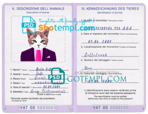 FREE editable template, Holy See cat (animal, pet) passport PSD template, completely editable