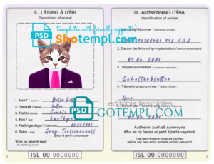 FREE editable template, Iceland cat (animal, pet) passport PSD template, completely editable